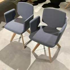 Team 7 Stuhlsets|2er-Set Stuhl Aye Asdma Stoff Canvas Hellblau Füße Eiche Weißöl Drehgestell