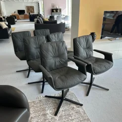 Hülsta Stuhlsets|6er-Set Stuhl D 27 Leder Nubuk Touch 5617 Schwarz Drehgestell Metall Schwarz Pulverbeschichtet