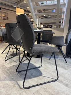 Global Stuhlsets|6er-Set Stuhl Dinner Stoff Microfaser Ledo Grau Gestell 1x Stativ Drehbar Metall Schwarz 1x Stativ Fest Metall Schwarz Und 4x Kufen Eisen Schwarz