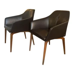 De Sede Stuhlsets|2er-Set Stuhl DS 279 01 Leder Select Café Braun Gestell Nussbaum