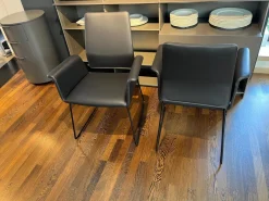 COR Stuhlsets|2er-Set Stuhl Fino Leder 282 Basalt Grau Füße Metall Schwarz Lackiert