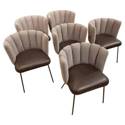 KFF Stuhlsets|6er-Set Stuhl Gaia Bezug Sitz Leder Sauvage Moro Schwarz Rücken Stoff Rohi Opera Fango Grau Metallgestell Schwarz