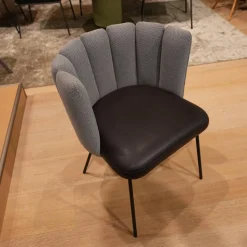 KFF Stuhlsets|6er-Set Stuhl Gaia Bezug Sitz Leder Sauvage Moro Schwarz Rücken Stoff Rohi Opera Fango Grau Metallgestell Schwarz