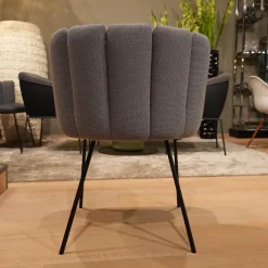 KFF Stuhlsets|6er-Set Stuhl Gaia Bezug Sitz Leder Sauvage Moro Schwarz Rücken Stoff Rohi Opera Fango Grau Metallgestell Schwarz