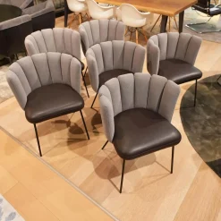 KFF Stuhlsets|6er-Set Stuhl Gaia Bezug Sitz Leder Sauvage Moro Schwarz Rücken Stoff Rohi Opera Fango Grau Metallgestell Schwarz