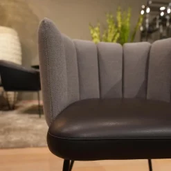 KFF Stuhlsets|6er-Set Stuhl Gaia Bezug Sitz Leder Sauvage Moro Schwarz Rücken Stoff Rohi Opera Fango Grau Metallgestell Schwarz