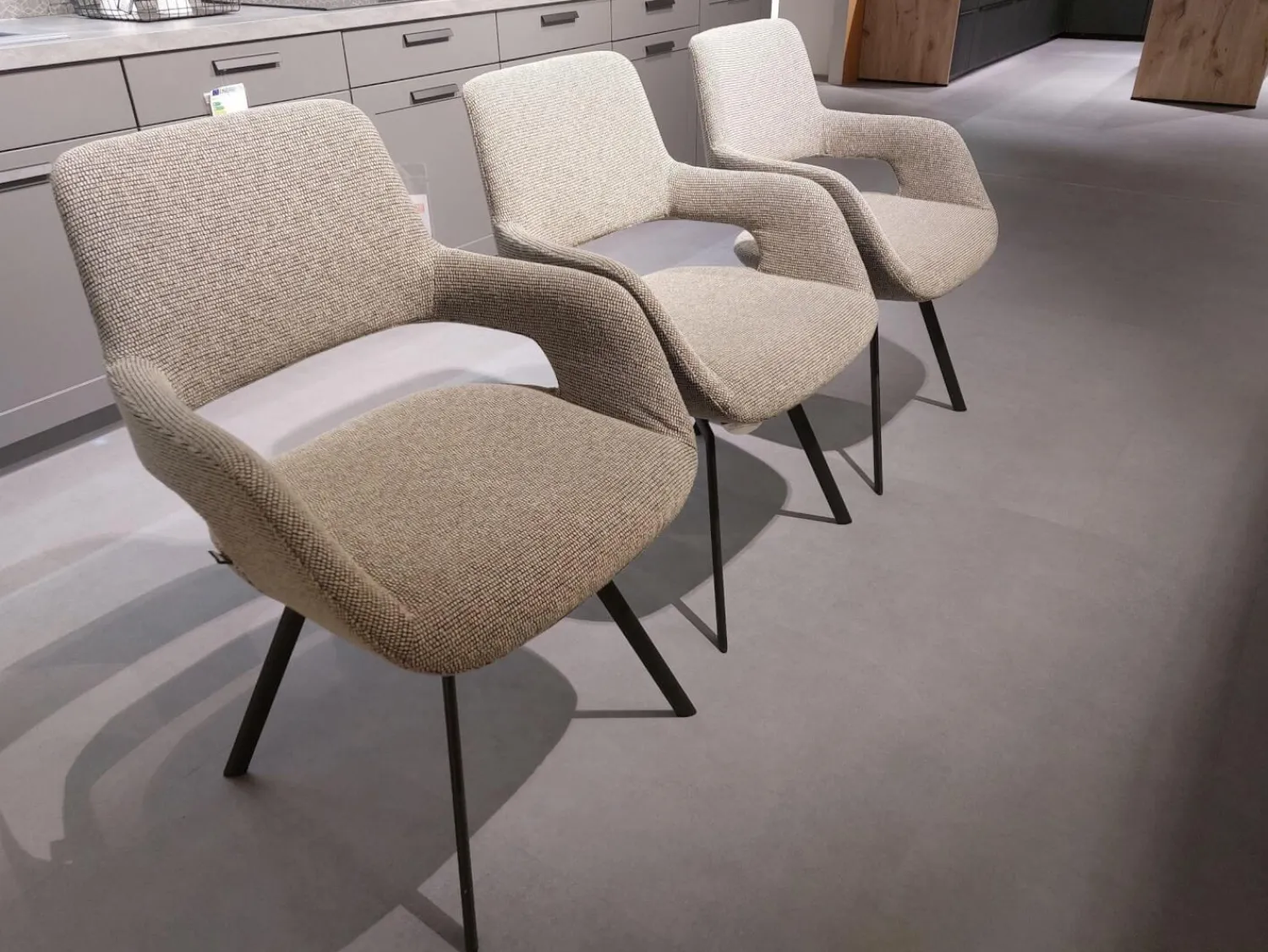 Venjakob Stuhlsets|3er-Set Stuhl July Stoff Freiburg Stone Beige Grau Gestell Metall Anthrazit Pulverbeschichtet