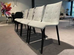 Walter Knoll Stuhlsets|4er-Set Stuhl Liz Wood 1322 Stoffbezug Bamboo 7550 off white ohne Armlehne hoher Rücken Softpolsteru