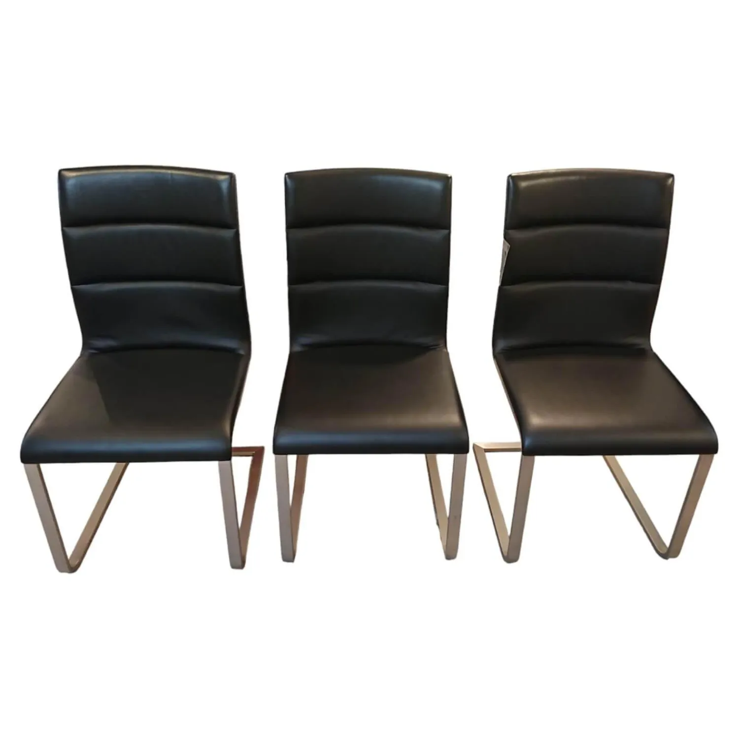 Girsberger Stuhlsets|3er-Set Stuhl Lynn Bezug Leder Donna Schwarz Gestell Edelstahl Gebürstet