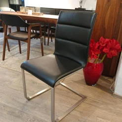 Girsberger Stuhlsets|3er-Set Stuhl Lynn Bezug Leder Donna Schwarz Gestell Edelstahl Gebürstet