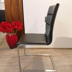 Girsberger Stuhlsets|3er-Set Stuhl Lynn Bezug Leder Donna Schwarz Gestell Edelstahl Gebürstet