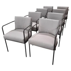 Living Divani Gartenstühle|8er-Set Stuhl Mine Café Stoff Ginostra 94 Grau Geflecht PVC Schwarz Rahmen Edelstahl Gunmeta Schwarz