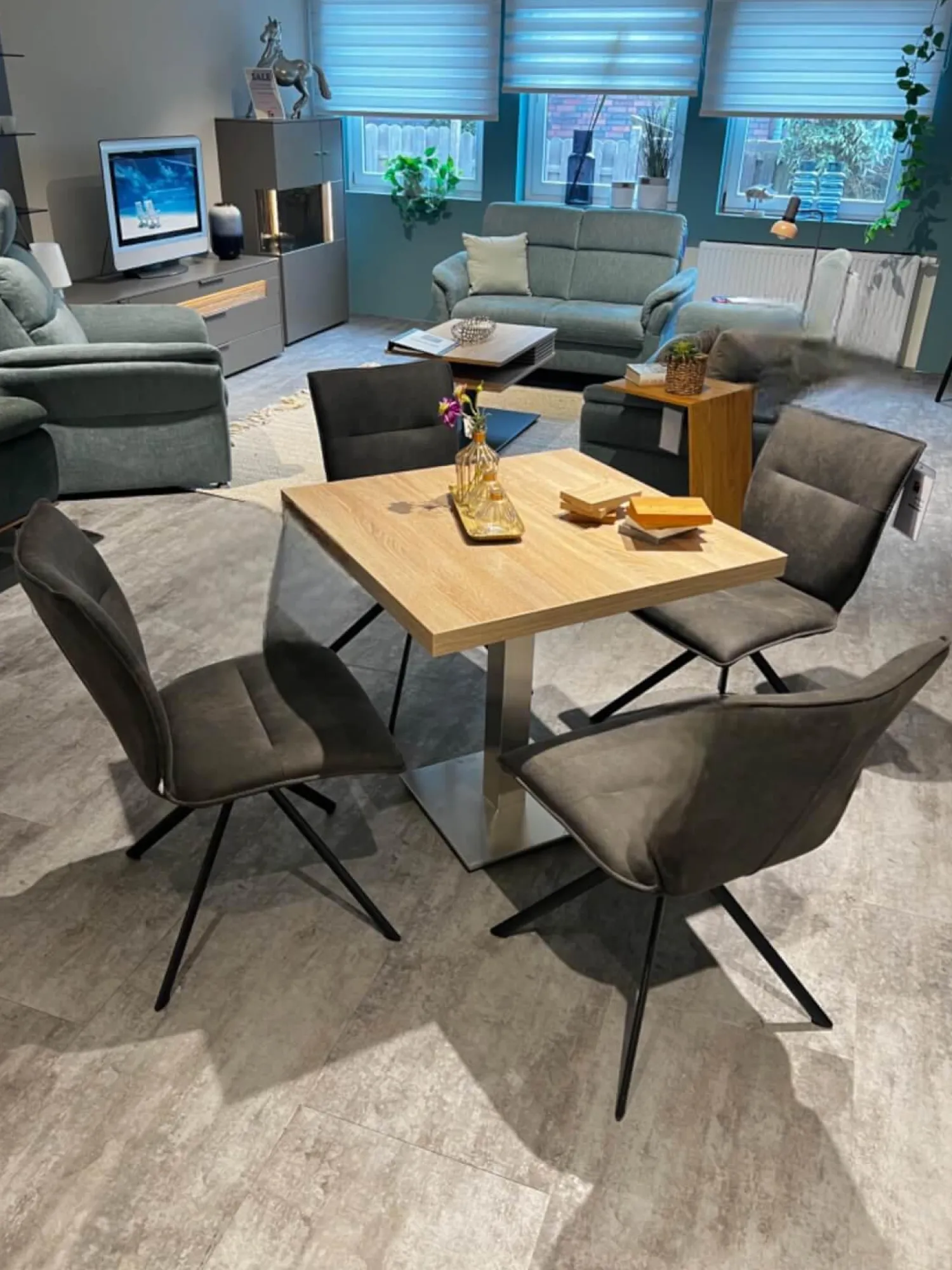 Natura Stuhlsets|4er-Set Stuhl Nottingham Stoff Microfaser Aberdeen Anthrazit Stativ Gestell Eisen Schwarz