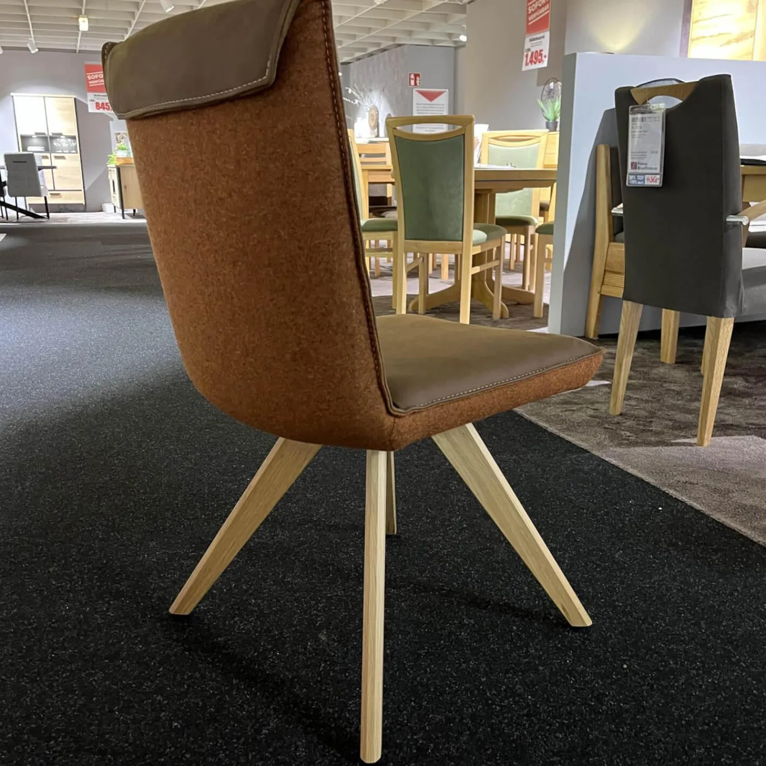 Koinor Stuhlsets|2er-Set Stuhl S1250 S3V Schemel 9 Massiv Wildeiche Natur 2207 Bezug Leder A India Musk Stoff 16 London 39 Schale S3