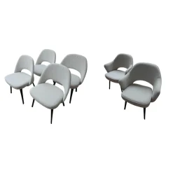 Knoll International Stuhlsets|6er-Set Stuhl Saarinen Kollektion Relax Bezug Stoff Dream 201DR Ivory Creme Stuhlbeine Eiche Ebenholz Gebeizt