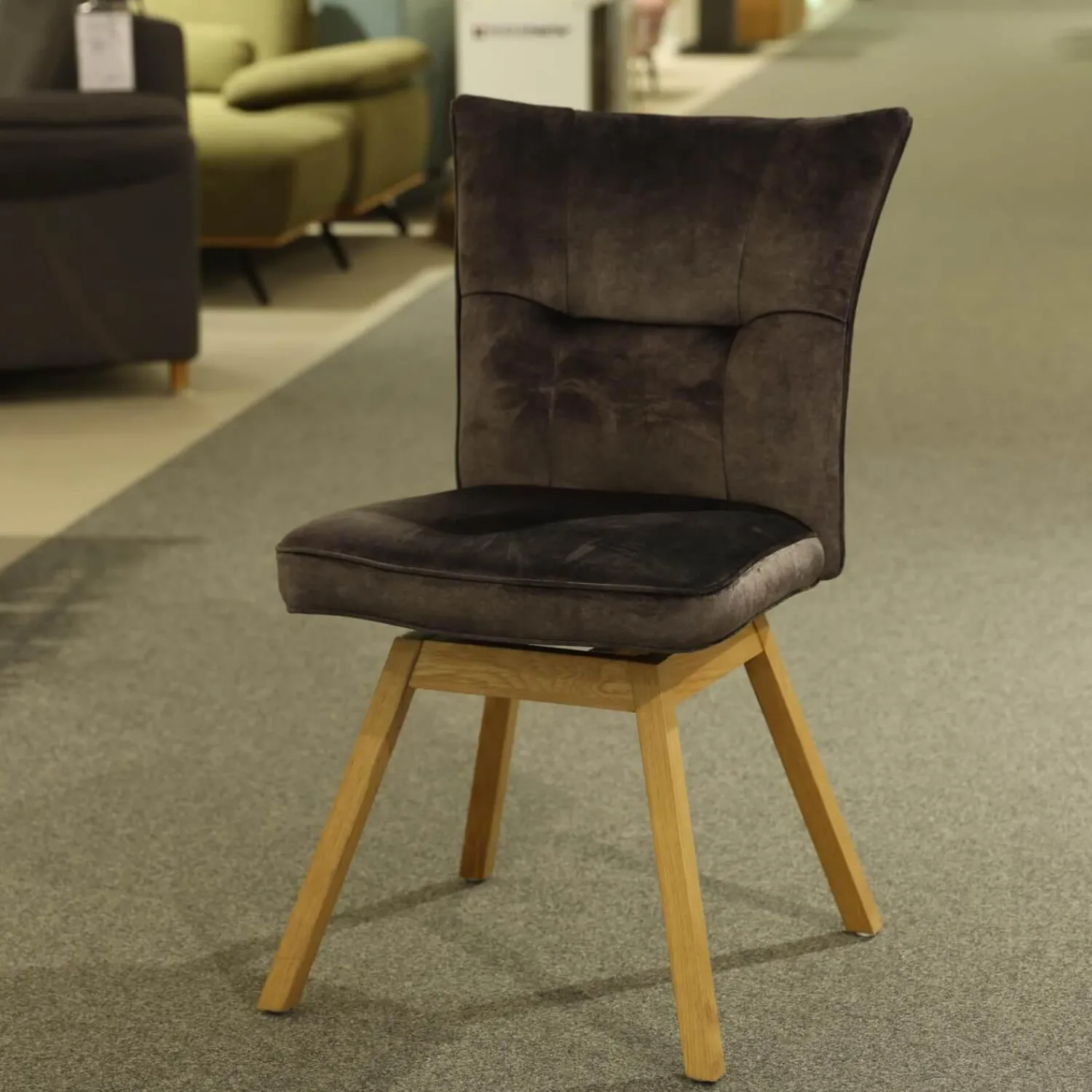 MCA Furniture Stuhlsets|4er-Set Stuhl Sion Stoff Vintage Veloursoptik Anthrazit Gestell Eiche Massiv Lackiert