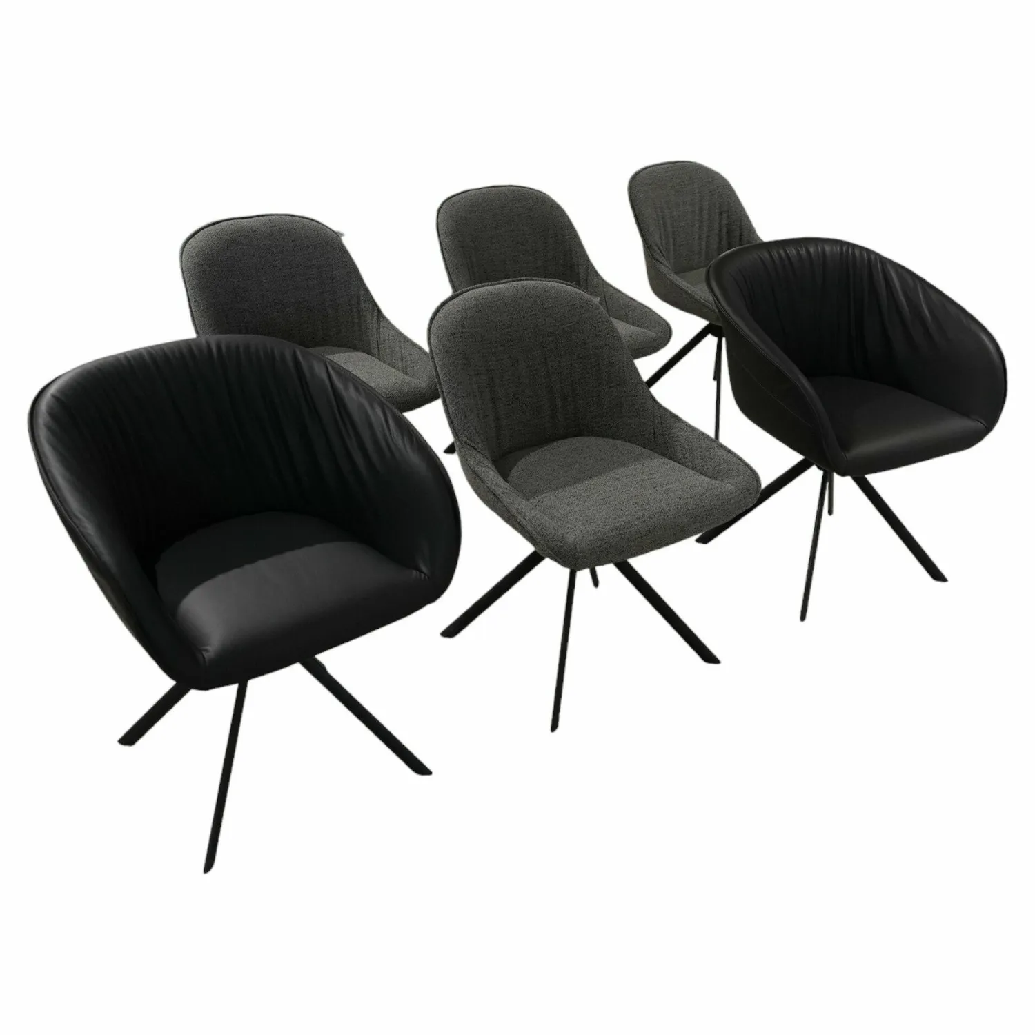 Musterring Stuhlsets|5er-Set Stuhl Trevio Leder Schwarz Stoff Grau Drehgestell Metall Schwarz