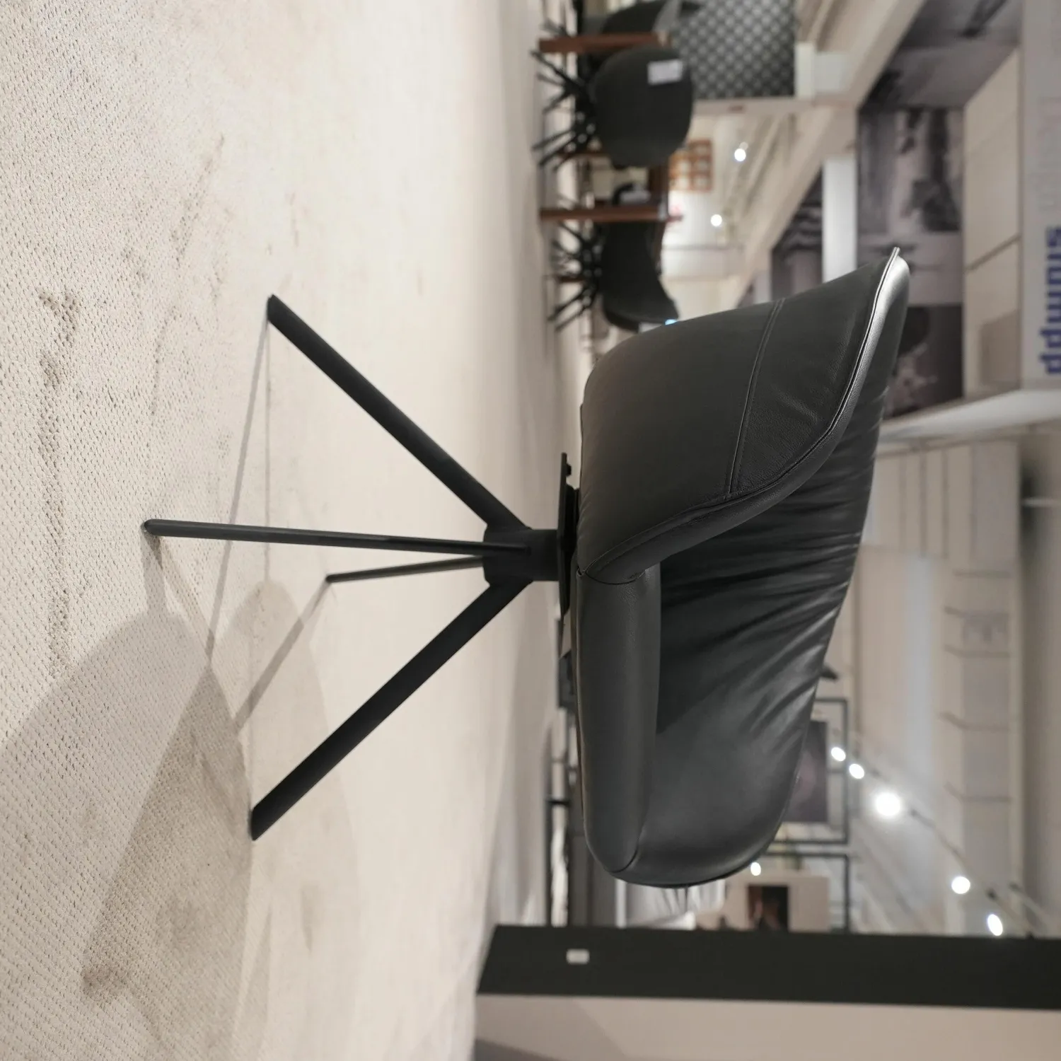 Musterring Stuhlsets|5er-Set Stuhl Trevio Leder Schwarz Stoff Grau Drehgestell Metall Schwarz