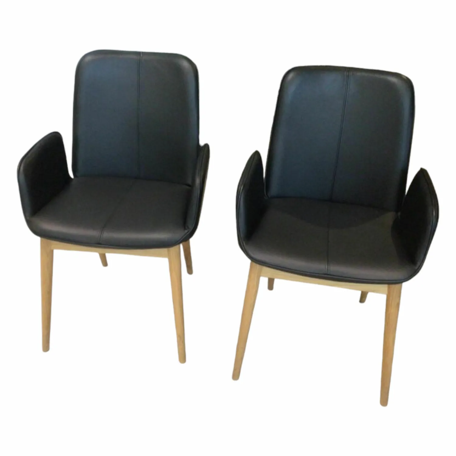 Contur Stuhlsets|2er-Set Stuhl Urbino Stuhl Leder Massiv Nero Füße Eiche Natur mit Armlehne