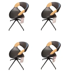 Voglauer Stuhlsets|4er-Set Stuhl V-Alpin Leder SAGP76 Schwarz Und SAGP78 Stone Grau Gestell Eiche Altholz