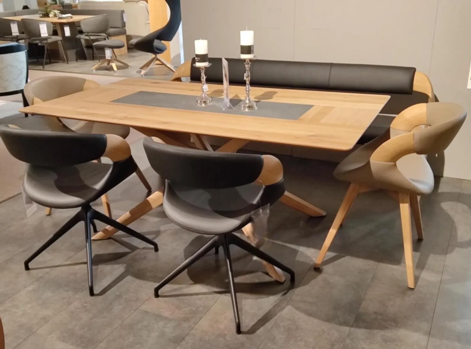 Voglauer Stuhlsets|4er-Set Stuhl V-Alpin Leder SAGP76 Schwarz Und SAGP78 Stone Grau Gestell Eiche Altholz