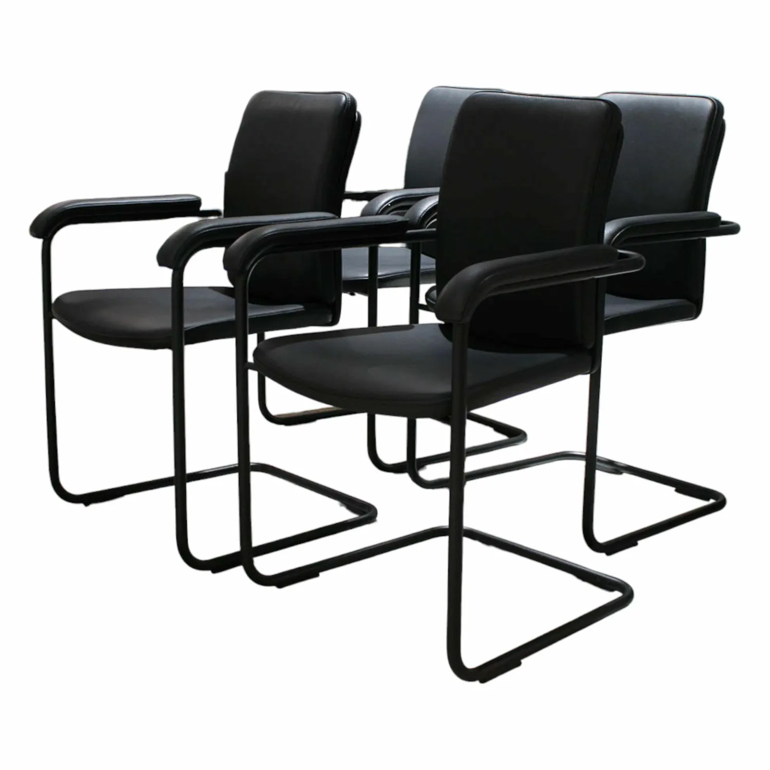 Tecta Stuhlsets|4er-Set Stuhlgruppe D14 Leder PG I Schwarz Gestell Stahlrohr Schwarz Pulverbeschichtet