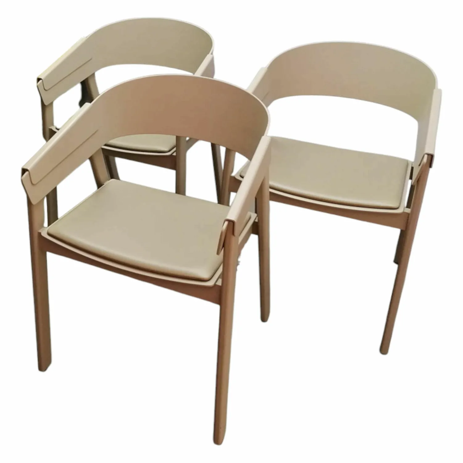 Muuto Stuhlsets|3er-Set Stuhlset Cover Armchair Refine Leder Stone Graubeige Gestell Lackierte Buche