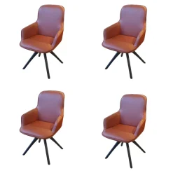 Rolf Benz Stuhlsets|4er-Set STU-VF 671 Leder Medium Kupferbraun Gestell Eiche Gebeizt Schwarz