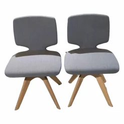 Team 7 Stuhlsets|2er-Set Suhl Aye Asdoa Stoff Canvas Hellblau Gestell Eiche Weißöl ohne Armlehnen