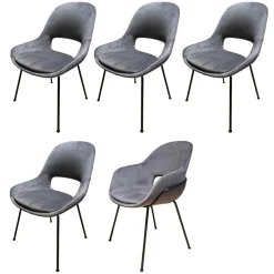 Freifrau Stuhlsets|5er-Set Theia Stühle Stoff Smart Elephant Grau Stahlgestell Tiefschwarz