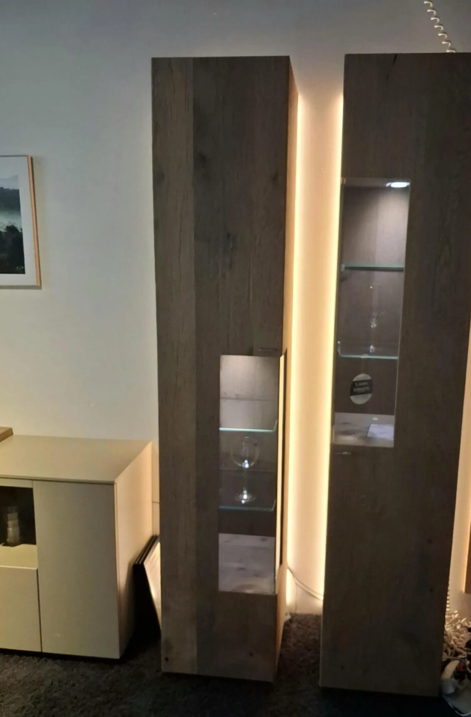 Venjakob Vitrinen & Highboards|2er-Set Vitrine Cosmo Eiche Rustico Stone Braun Grau Inklusive LED Beleuchtung