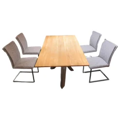 Global Stuhlsets|6er-Stuhlset Floriana 2 Armlehnenstühle 4 Freischwinger Leder Sierra Walnut Braun Stoff Oasis Wood