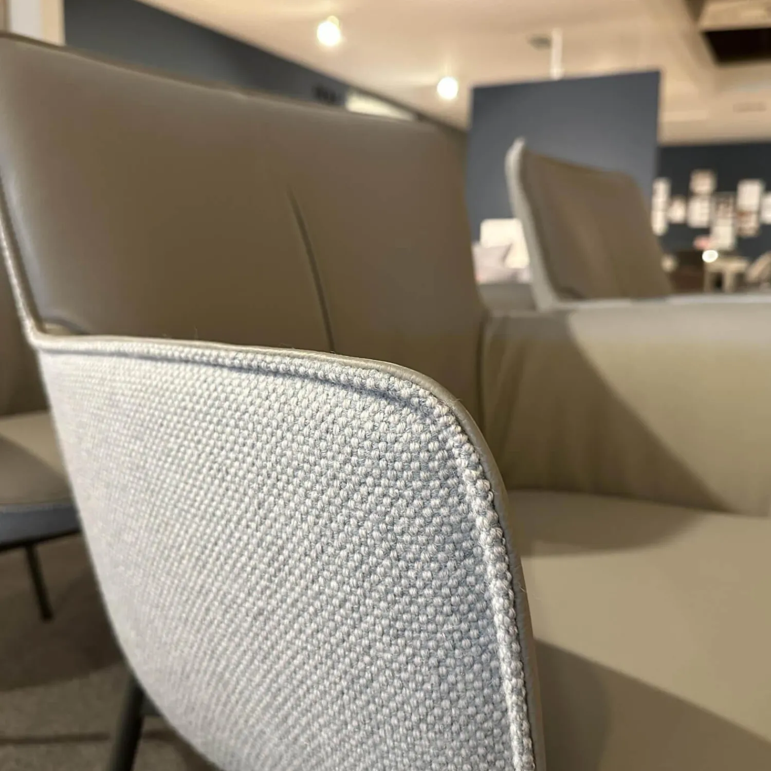 Rolf Benz Stuhlsets|6er-Stuhlset K-Stu 655 + RSA-Stu 655 Koprus In Leder 38.101 Steingrau Rückenschale In Stoff 28.101 Signalgrau/Taubenblau Meliert Gestell Vierfuß Rundrohr Stahl Glatt Pulverbeschichtet Seidenmatt Umbragrau