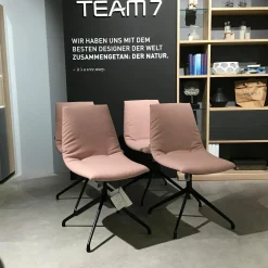 Team 7 Stuhlsets|6er-Stuhlset Lui Außen Leder Anthrazit Innen Stoff Canvas Rose