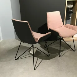 Team 7 Stuhlsets|6er-Stuhlset Lui Außen Leder Anthrazit Innen Stoff Canvas Rose