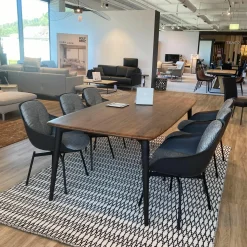 Rolf Benz Essgruppen|Essgruppe 900 600 Tischplatte Amerikanischer Nussbaum Gestell Schwarz Lackiert Stuhl Stoff Schwarz Weiß Gemustert Stahlgestell Schwarz Pulverbeschichtet