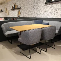 K+W Essgruppen|Essgruppe 5503 Tischplatte Asteiche Bianco Furniert Stoff Niagara Blue Blau