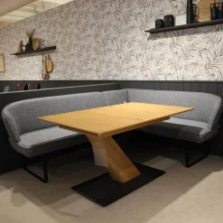 K+W Essgruppen|Essgruppe 5503 Tischplatte Asteiche Bianco Furniert Stoff Niagara Blue Blau