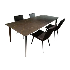 WK Wohnen Esstische|Essgruppe 812 Verkehrsschwarz Mit Stühlen 732 Leder 1 Nero