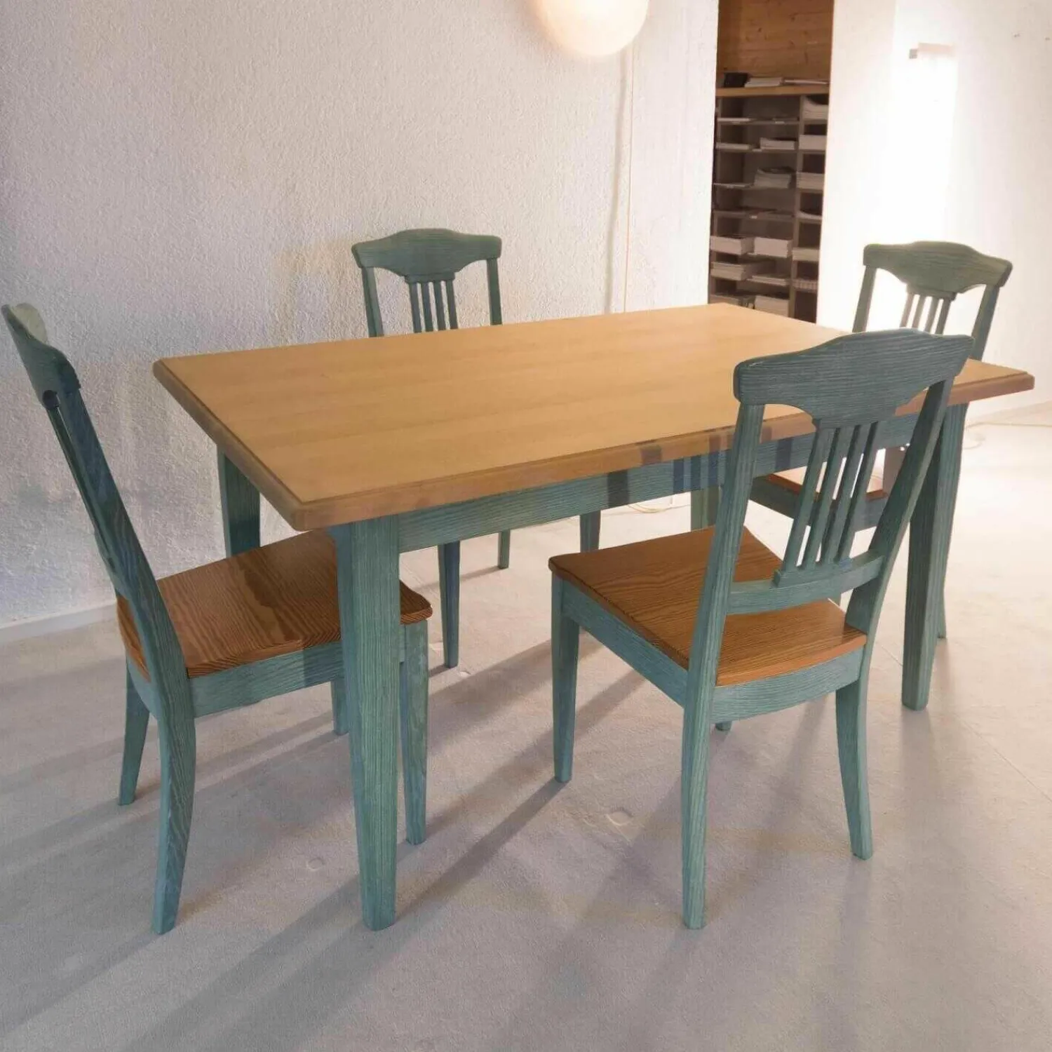 Rodam Essgruppen|Essgruppe Ausziehbar Tisch und 4 Stühle Catania Ahorn Pinie Mint