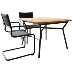 Weishäupl Essgruppen|Essgruppe Denia Platte Belattung Teak Gestell Grau-Metallic Inklusive 2 Sessel Sosta Bespannung Batyline Anthrazit