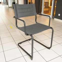 Weishäupl Essgruppen|Essgruppe Denia Platte Belattung Teak Gestell Grau-Metallic Inklusive 2 Sessel Sosta Bespannung Batyline Anthrazit