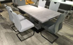 Niehoff Essgruppen|Essgruppe Dillan Stoff 921 Florida Silver Grau Und Stoff 929 Florida Grey Grau Gestell Eisen Schwarz Tisch Beton Dekor Grau