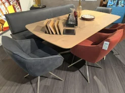 Koinor Essgruppen|Essgruppe Dining System Leder A India Omega Grau Und Leder A India Chili Rot Tisch Wildeiche Bianco Furniert Fuß Metall