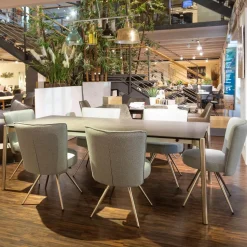 Venjakob Essgruppen|Essgruppe Esstisch Mio LS 010417 Platte Keramik Basalto Grau Gestell Edellstahloptik Mit 6 Stühlen Leva Bezug Soff Alicante Türkis