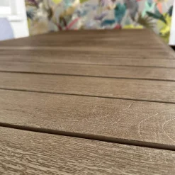 B&B Italia Essgruppen|Essgruppe Gio Outdoor Teak Antique Grey Stühle Bezug Stoff Ecate Blau Weiß