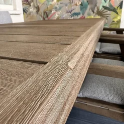 B&B Italia Essgruppen|Essgruppe Gio Outdoor Teak Antique Grey Stühle Bezug Stoff Ecate Blau Weiß