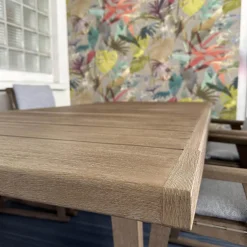 B&B Italia Essgruppen|Essgruppe Gio Outdoor Teak Antique Grey Stühle Bezug Stoff Ecate Blau Weiß