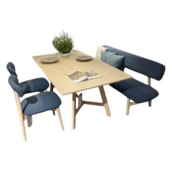 Anrei Essgruppen|Essgruppe Juna Esche Gebürstet Weiß-Geölt Tisch Stühle Bank