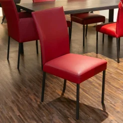 Musterring Essgruppen|Essgruppe Nova Bezug Leder Tendens Paprika Rot Tischplatte Keramik Onix Darknight